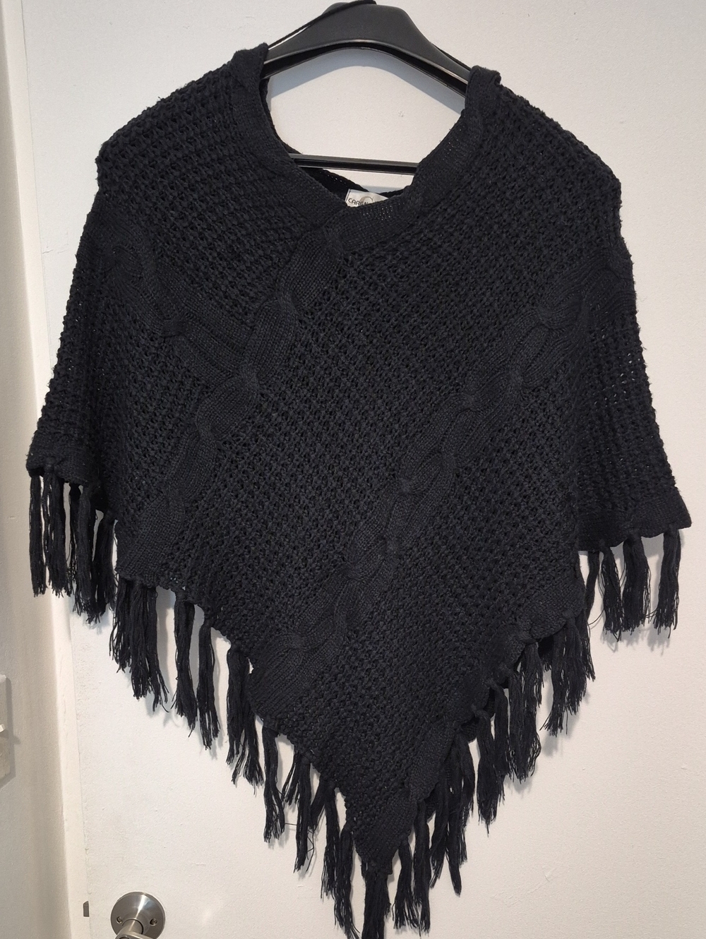 Caren Sport Black Cable-Knit Fringe Poncho Sixe 2X